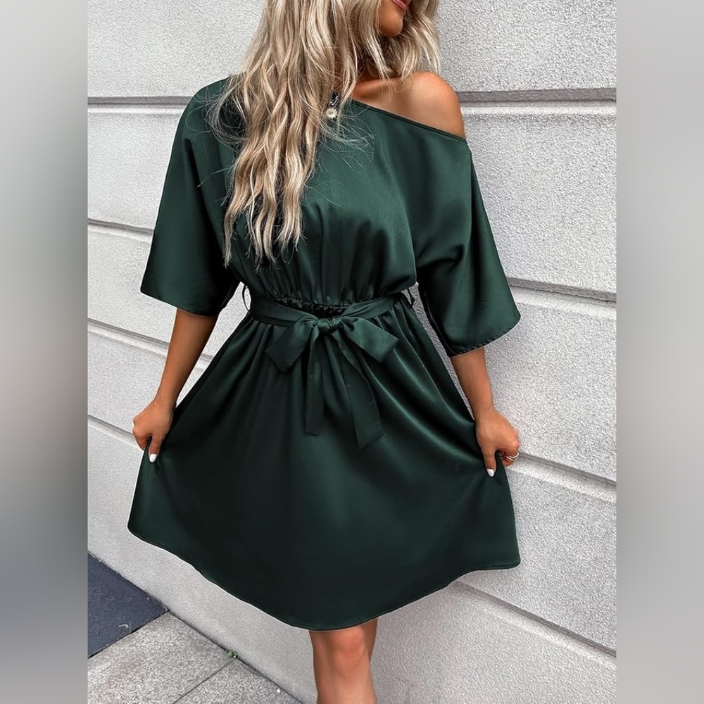 NWOT SHEIN One Shoulder Forest Green Dress
